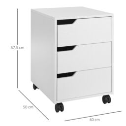 HOMCOM Mobile File Cabinet w/ 3 Drawers Locking Wheels Metal Rails in White - thumbnail 3