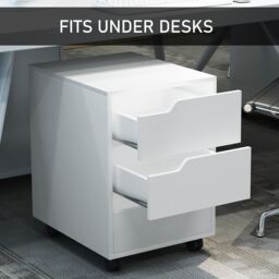 HOMCOM Mobile File Cabinet w/ 3 Drawers Locking Wheels Metal Rails in White - thumbnail 6