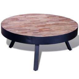 Berkfield Home Coffee Table Round Reclaimed Teak Wood in Black - thumbnail 1