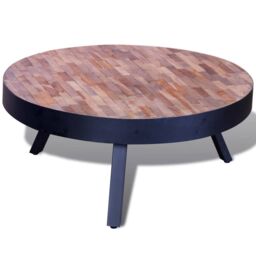 Berkfield Home Coffee Table Round Reclaimed Teak Wood in Black - thumbnail 2