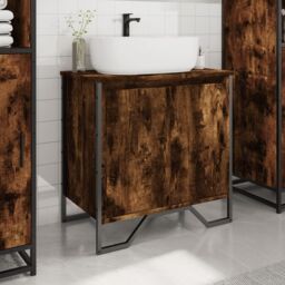 Berkfield Home Bathroom Sink Cabinet Smoked Oak 60x35x60 cm Engineered Wood - Size: 60 x 35 x 60 cm - thumbnail 3