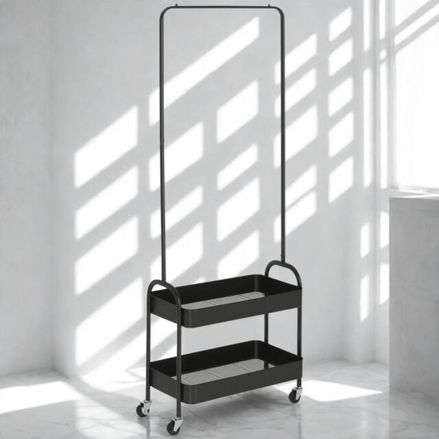 Pirlo Plush Entryway Hall Tree Coat Rack Stand With Shoe Storage & Clothes Rail in Black - image 1