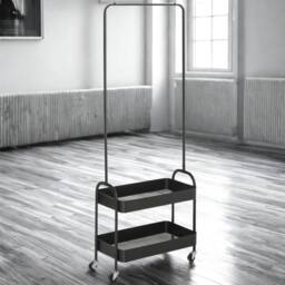 Pirlo Plush Entryway Hall Tree Coat Rack Stand With Shoe Storage & Clothes Rail in Black - thumbnail 4