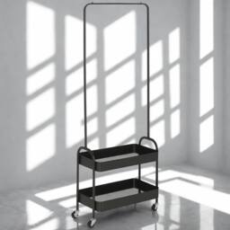Pirlo Plush Entryway Hall Tree Coat Rack Stand With Shoe Storage & Clothes Rail in Black - thumbnail 2