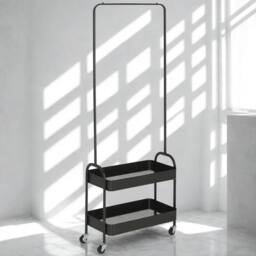 Pirlo Plush Entryway Hall Tree Coat Rack Stand With Shoe Storage & Clothes Rail in Black - thumbnail 1