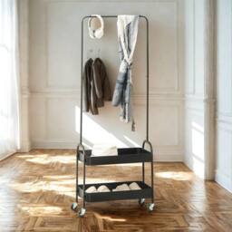 Pirlo Plush Entryway Hall Tree Coat Rack Stand With Shoe Storage & Clothes Rail in Black - thumbnail 7