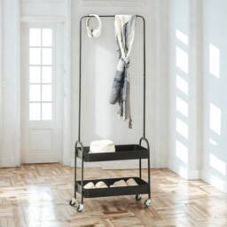 Pirlo Plush Entryway Hall Tree Coat Rack Stand With Shoe Storage & Clothes Rail in Black - thumbnail 6