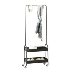 Pirlo Plush Entryway Hall Tree Coat Rack Stand With Shoe Storage & Clothes Rail in Black - thumbnail 8