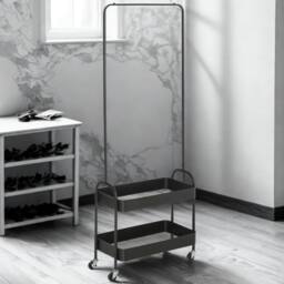 Pirlo Plush Entryway Hall Tree Coat Rack Stand With Shoe Storage & Clothes Rail in Black - thumbnail 3