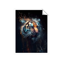 "Warren Reed - Designer Tiger Face Splashart Dark Background Unframed Art Print - Size: W16"" x H24""" - thumbnail 1