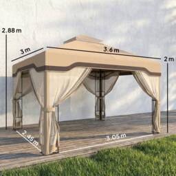 OUTSUNNY 3 x 3.6 m Garden Gazebo with Shelves, UPF50+ Permanent Gazebo in Khaki - Size: 3m x 4m - thumbnail 3