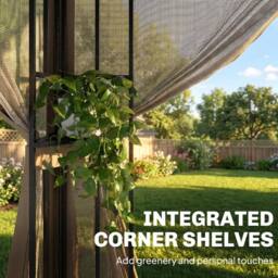 OUTSUNNY 3 x 3.6 m Garden Gazebo with Shelves, UPF50+ Permanent Gazebo in Khaki - Size: 3m x 4m - thumbnail 6