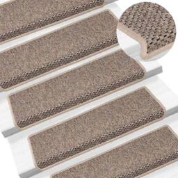 Berkfield Home Stair Mats Self-adhesive Sisal-Look 15 pcs 65x21x4 cm Dark Beige - Size: Medium - thumbnail 6