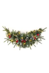 Living and Home Artificial Christmas Mantel Swag with LED Warm White Lights 90cm in Green - thumbnail 4