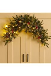 Living and Home Artificial Christmas Mantel Swag with LED Warm White Lights 90cm in Green - thumbnail 3