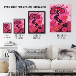 "Artery8 Gaia Hot Pink Conceptual Folk Floral Painting Framed Wall Art - Size: W12"" x H16""" - thumbnail 3