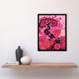 "Artery8 Gaia Hot Pink Conceptual Folk Floral Painting Framed Wall Art - Size: W12"" x H16""" - thumbnail 4