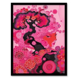 "Artery8 Gaia Hot Pink Conceptual Folk Floral Painting Framed Wall Art - Size: W12"" x H16""" - thumbnail 1