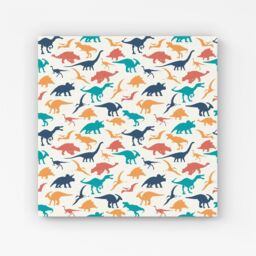 "Warren Reed - Designer Multicoloured Dinosaurs Canvas in Blue - Size: W30"" x H30""" - thumbnail 1