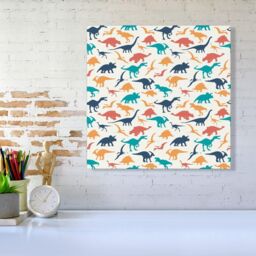 "Warren Reed - Designer Multicoloured Dinosaurs Canvas in Blue - Size: W30"" x H30""" - thumbnail 2