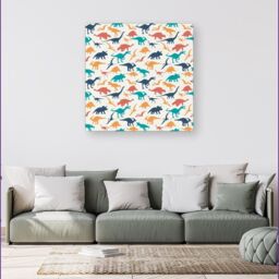 "Warren Reed - Designer Multicoloured Dinosaurs Canvas in Blue - Size: W30"" x H30""" - thumbnail 4