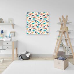 "Warren Reed - Designer Multicoloured Dinosaurs Canvas in Blue - Size: W30"" x H30""" - thumbnail 3