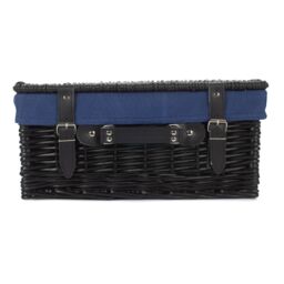 Red Hamper Blue Lining 40cm Black Wicker Picnic Basket - thumbnail 3
