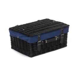 Red Hamper Blue Lining 40cm Black Wicker Picnic Basket - thumbnail 4
