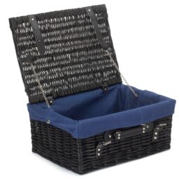 Red Hamper Blue Lining 40cm Black Wicker Picnic Basket - thumbnail 1