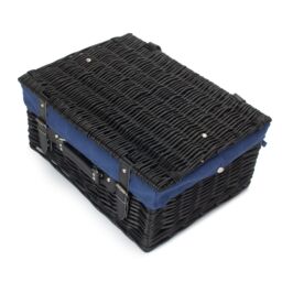 Red Hamper Blue Lining 40cm Black Wicker Picnic Basket - thumbnail 2