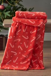 Catherine Lansfield 'Christmas Candy Cane' Blanket Throw in Red - Size: 130 cm x 170 cm - thumbnail 1