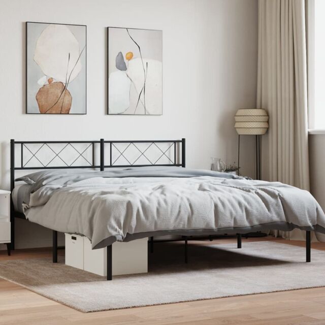 Berkfield Home Metal Bed Frame with Headboard Black 160x200 cm - image 1