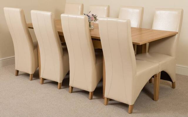 Thats Furniture Richmond 140-220cm Oak Extending Dining Table & 8 Lola Leather Chairs in Cream - image 1