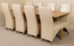 Thats Furniture Richmond 140-220cm Oak Extending Dining Table & 8 Lola Leather Chairs in Cream