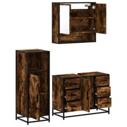 Berkfield Home 3 Piece Bathroom Furniture Set Smoked Oak Engineered Wood in Brown - thumbnail 6
