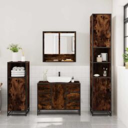 Berkfield Home 3 Piece Bathroom Furniture Set Smoked Oak Engineered Wood in Brown - thumbnail 3