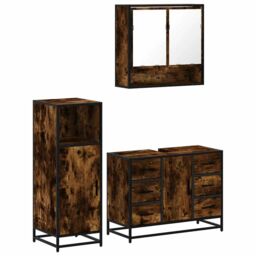 Berkfield Home 3 Piece Bathroom Furniture Set Smoked Oak Engineered Wood in Brown - thumbnail 2
