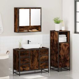 Berkfield Home 3 Piece Bathroom Furniture Set Smoked Oak Engineered Wood in Brown - thumbnail 4