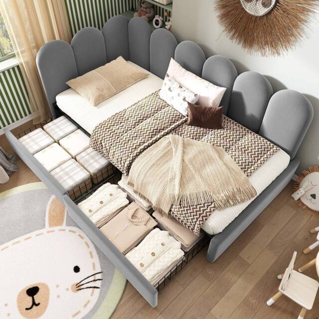 Merax Upholstered Bed Daybed With Drawers, 3FT Single Sofa Bed for Children in Grey - image 1