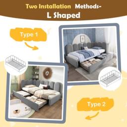 Merax Upholstered Bed Daybed With Drawers, 3FT Single Sofa Bed for Children in Grey - thumbnail 3