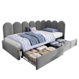Merax Upholstered Bed Daybed With Drawers, 3FT Single Sofa Bed for Children in Grey - thumbnail 6