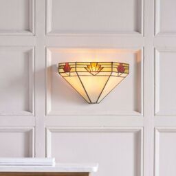 Loops Tiffany Glass Wall Light Rich Cream & Gold Pendant Shade Interior Sconce i00256 in Clear - thumbnail 5