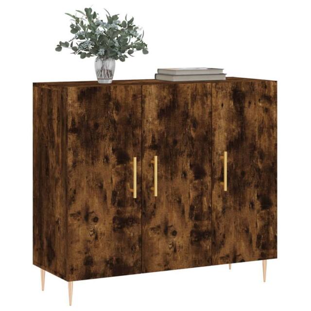 Berkfield Home Sideboard Smoked Oak 90x34x80 cm Engineered Wood in Brown - Size: 90 x 34 x 80 cm - image 1