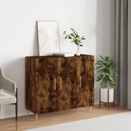 Berkfield Home Sideboard Smoked Oak 90x34x80 cm Engineered Wood in Brown - Size: 90 x 34 x 80 cm - thumbnail 2