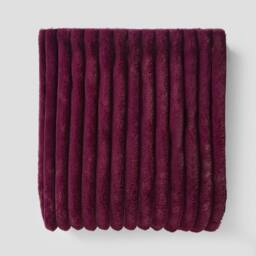 OHS Ribbed Faux Fur Throw Super Soft Fluffy Thick Fleece Bed Blanket in Burgundy - Size: 200 cm x 240 cm - thumbnail 4