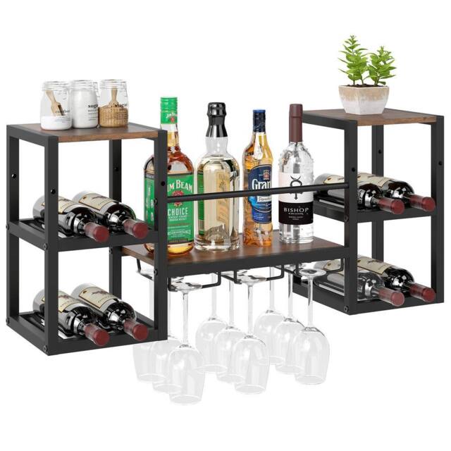 Costway Wall Mounted Wine Rack 3-Tier Kitchen Floating Shelf w/Glass Holder in Brown - image 1