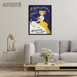 "Artery8 Almond Biscuits Vintage Advert Framed Canvas Wall Art Print Cappiello in Blue - Size: W12"" x H16""" - thumbnail 3