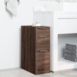 Berkfield Home Narrow Bathroom Cupboard with Wheels Brown Oak Engineered Wood - thumbnail 3