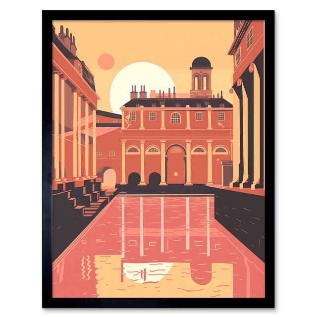 "Artery8 Wall Art Print Roman Baths Georgian Architecture Art Framed in Black - Size: W12"" x H16""" - image 1