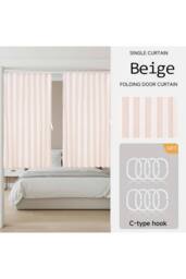 Living and Home 1 Panel Faux Linen Pleated Folding Curtain for Door/Window in Beige - Size: 100 cm width x 200 cm drop - thumbnail 1